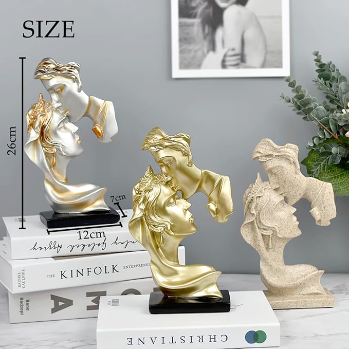Kiss Statues,Resin Statue Ornaments, Abstract Style Sculptures, Valentine's Day, Living Room Dining Desk Decorations,Bookshelf Decorative Objects,Modern Home Decor(Gold)