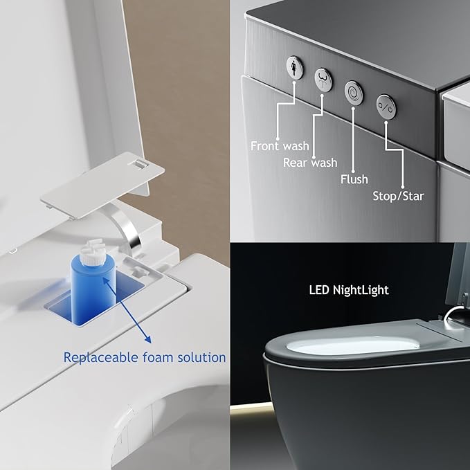Intelligent Smart Toilet with Auto Open/Close Lid, Automatic Tankless Toilet with Bidet Built In, One Piece Toilet with Foot Sensor Operation for Modern Bathrooms