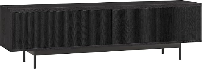 Henn&Hart Fluted TV Stand for TVs up to 75" with 2 Open-Concept Ribbed Storage Cabinets for Living Room, Family Room, or Office, Natural Black
