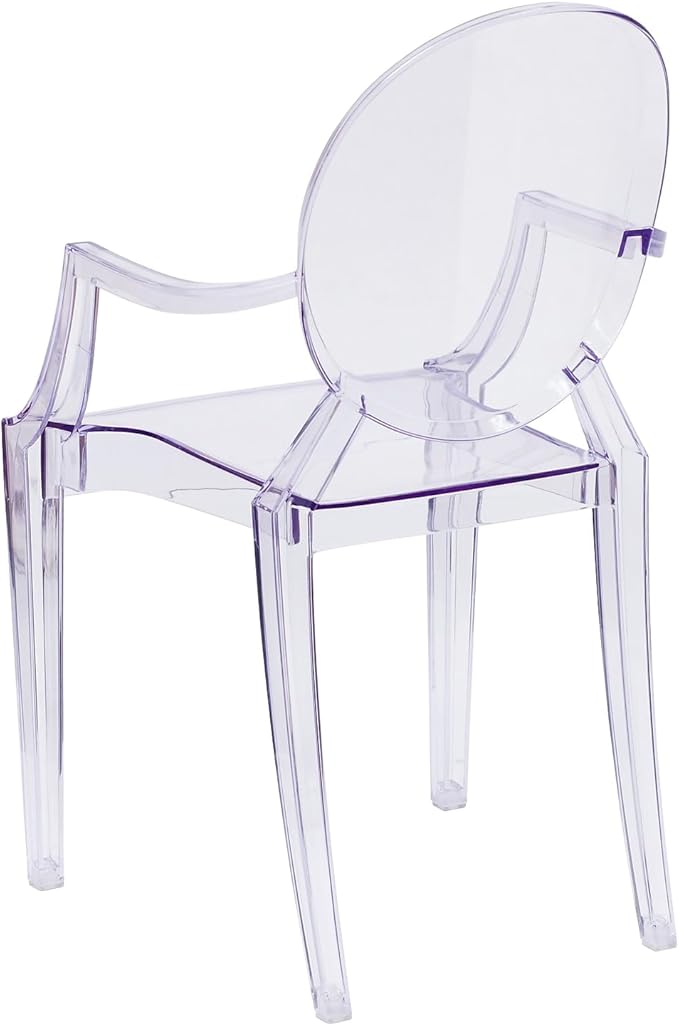 Flash Furniture Indoor/Outdoor Ghost Accent and Dining Chair with Curved Arms and Contoured Seat, Stackable Restaurant Chair, Transparent Crystal