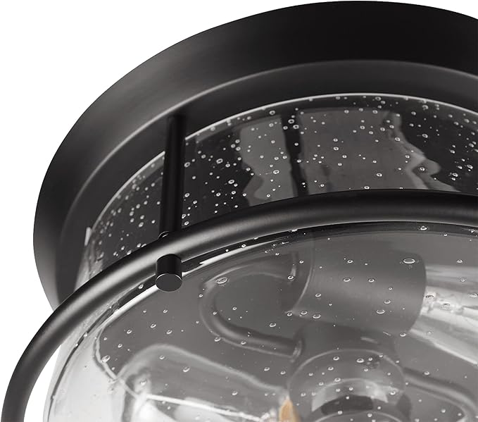 Globe Electric 60347 2-Light Flush Mount Ceiling Light, Bulbs Included, Dark Bronze, Seeded Glass Shade, Bedroom Lighting Fixtures Ceiling, Dining Room Fixture, Lighting for Hallway