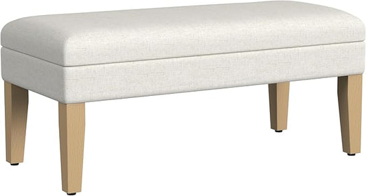 Homepop Home Decor | Upholstered Decorative Storage Ottoman Bench | Ottoman Bench with Storage for Living Room & Bedroom | Decorative Home Furniture, Cream Textured Woven