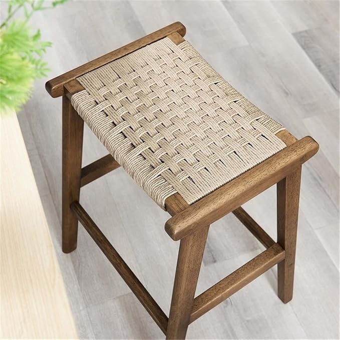 Modway Saoirse Woven Rope Wood Counter Stool - Set of 2 in Walnut Natural