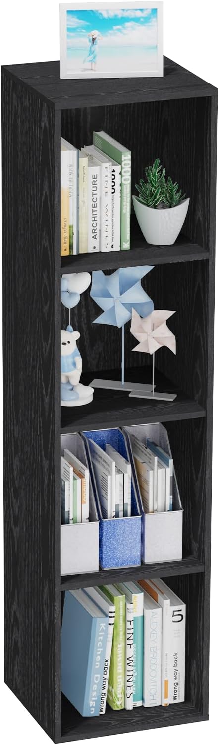 4 Tier Bookshelf, Freestanding Corner Storage Shelve Book Case for Narrow Space, 4 Cube Storage Organizer Small Bookcase for Home Office Living Room (Black, 4 Cube)