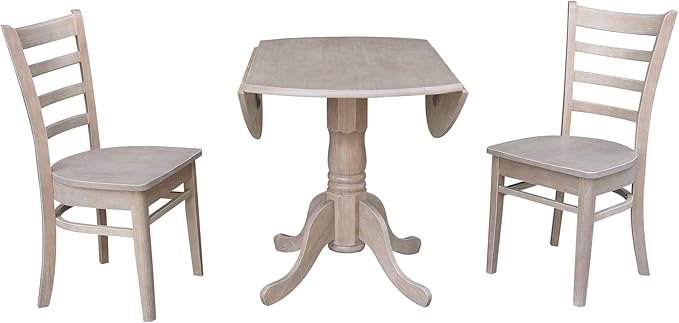 IC INTERNATIONAL CONCEPTS 42" Dual Drop Leaf Wood Table with 2 Emily Side Chairs in Washed Gray Taupe