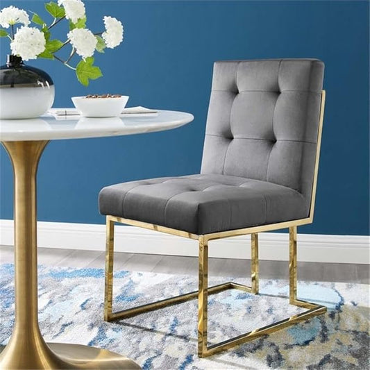 Modway Privy Performance Velvet Gold Stainless Steel Dining Chair in Gold Charcoal