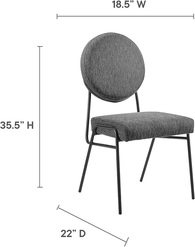 Modway Craft Fabric Upholstered Side Dining Chairs-Set of 2 in Black Charcoal