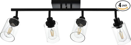 MELUCEE 4 Light Track Lighting Kit Bathroom Light Fixtures Matte Black Ceiling Spotlight Fixture for Hallway Foyer Bath Storage, Clear Glass Shade