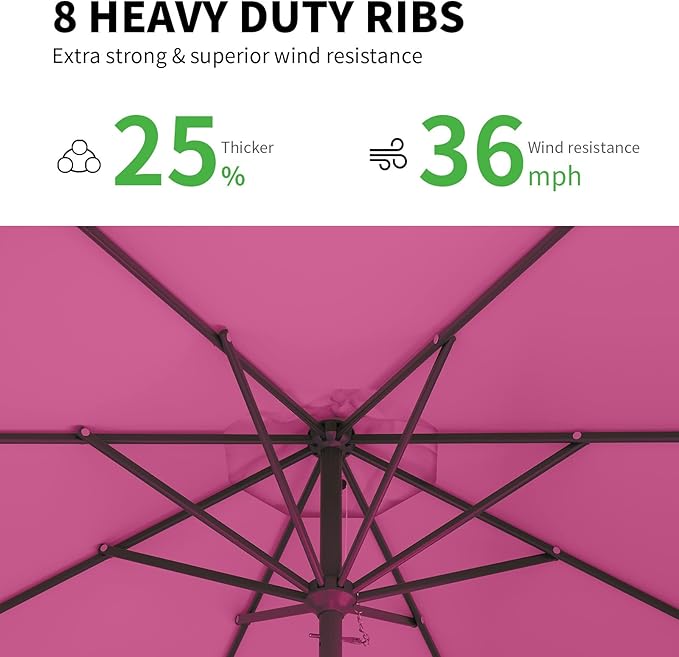 AreShark 12FT Patio Umbrella Table Market Umbrella w/Crank Outdoor Umbrellas for Garden, Deck, Backyard, Pool and Beach, Rose Pink