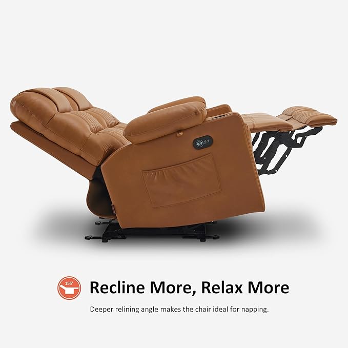 MCombo 56.3" Zero Gravity Power Loveseat Recliner with Heat and Vibration Massage, Reclining Loveseat Sofa with USB Ports, Cup Holders for Living Room, Faux Leather PR622Sets (Saddle)