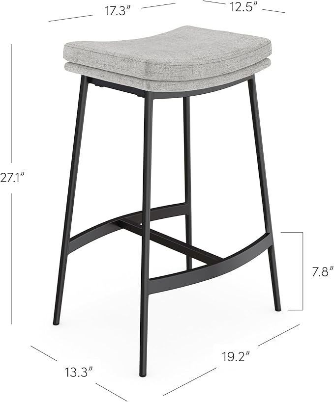 Nathan James 22201 Arlo Modern Backless Upholstered Kitchen Counter Bar Stool with Double-Layered Saddle Seat and Metal Base, Grey/ Matte Black