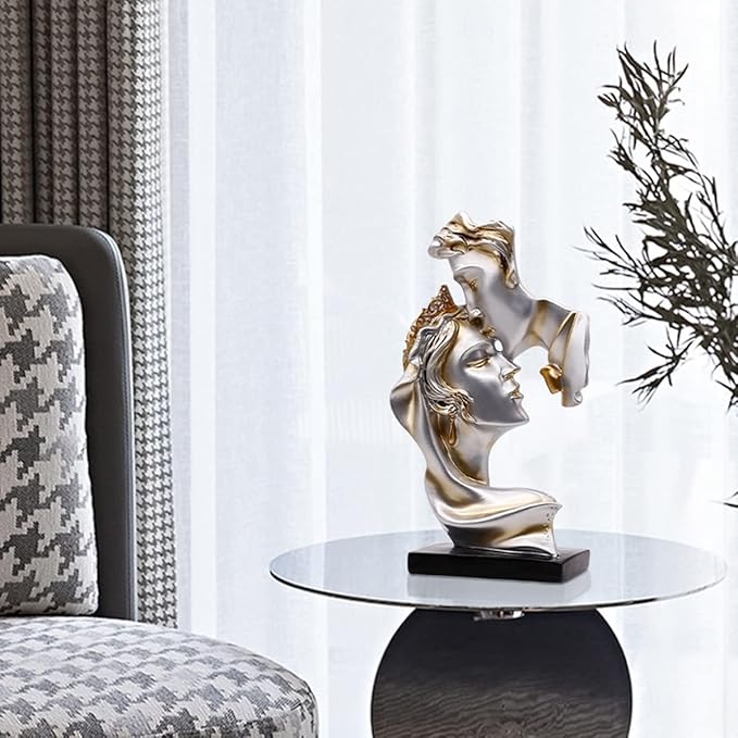 Kiss Statues,Resin Statue Ornaments, Abstract Style Sculptures, Valentine's Day, Living Room Dining Desk Decorations,Bookshelf Decorative Objects,Modern Home Decor(Gold)