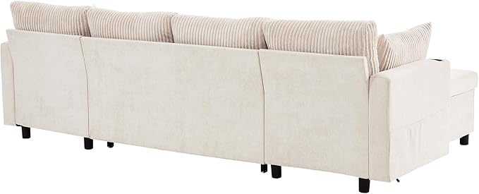 ERYE 113-Inch U-Shaped Pull Out Sleeper Couch Bed, Modern U Shaped Symmetrical Sleeper Sectional Sofa Convertible Sofa Bed with Storage Chaises & USB-C Ports for Living Room