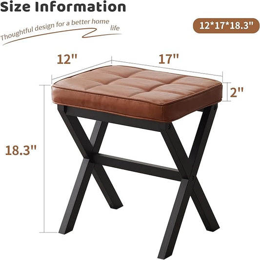 FILWH Foot Stool Small Ottoman Foot Rest Padded Foot Stool Desk for Under Office Desk Vanity Stool Bamboo Footstool Sofa Footrest Shoe Stool Small Foot Stools (Black Legs + Reddish Brown)