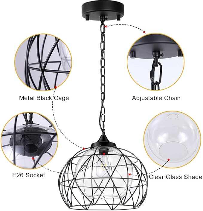 Wellmet Outdoor Pendant Light for Porch, Black Exterior Hanging Porch Light Fixtures, Modern Outdoor Chandelier Adjustable Outside Pendant Lantern for Entrance Balcony, Bar, Hallway, Entryway, Foyer