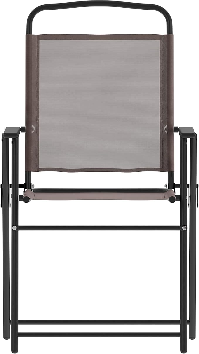 Flash Furniture Mystic Folding Patio Sling Chairs, Outdoor Textilene Lawn Chairs with Armrests, Set of 2, Brown