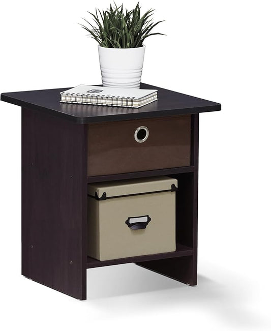Furinno Dario End Table / Side Table / Night Stand / Bedside Table with Bin Drawer, 1-Pack, Dark Walnut
