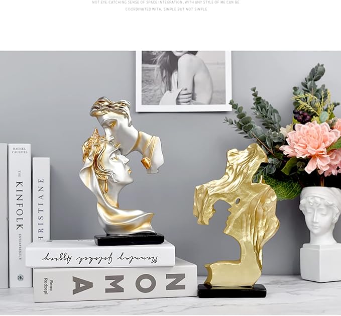 Kiss Statues,Resin Statue Ornaments, Abstract Style Sculptures, Valentine's Day, Living Room Dining Desk Decorations,Bookshelf Decorative Objects,Modern Home Decor(Gold)