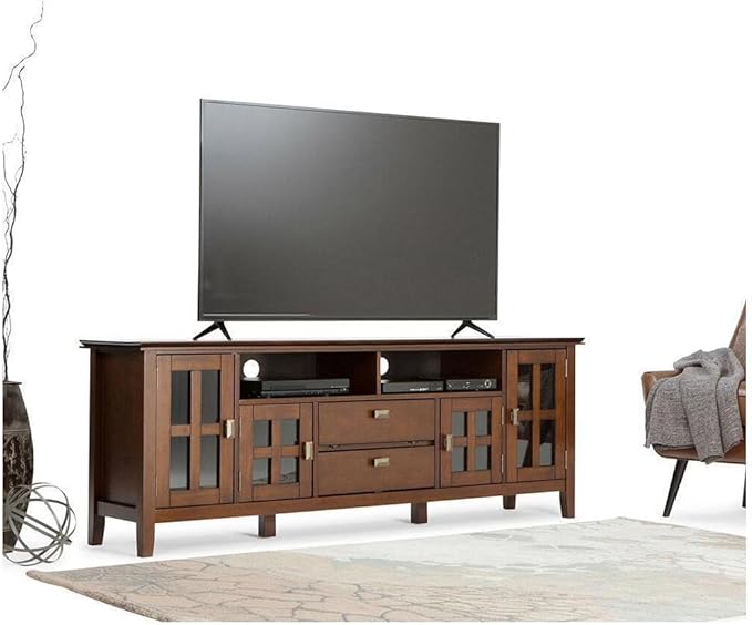 SIMPLIHOME Artisan SOLID WOOD 72 Inch Wide Contemporary TV Media Stand in White for TVs up to 80 Inches, For the Living Room and Entertainment Center