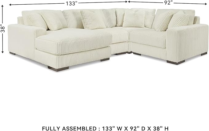 Signature Design by Ashley Lindyn Contemporary Right-Arm Facing 4-Piece Sectional with Chaise, Reversible Cushions, Armrest and Throw Pillows, White