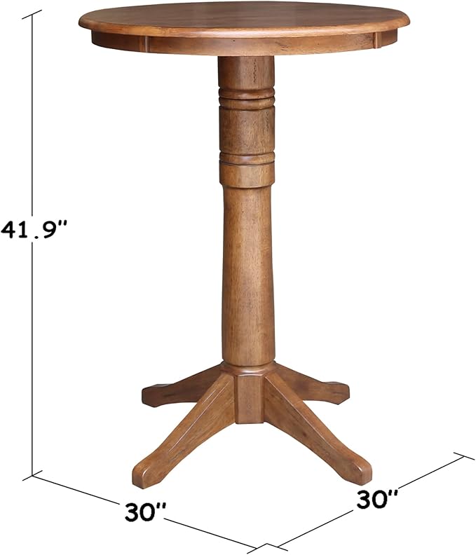 IC INTERNATIONAL CONCEPTS 30" Solid Wood Round Top Pedestal Table in Distressed Oak - 41.9" Height