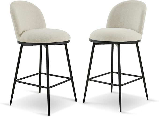 Swivel Bar Stools Set of 2, 26" H Upholstered Linen Fabric Barstools with Backs,Counter Height Stools with Metal Legs for Kitchen Island,Linen,1 Box