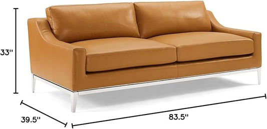 Modway Harness 83.5" Leather Sofa in Tan with Stainless Steel Base
