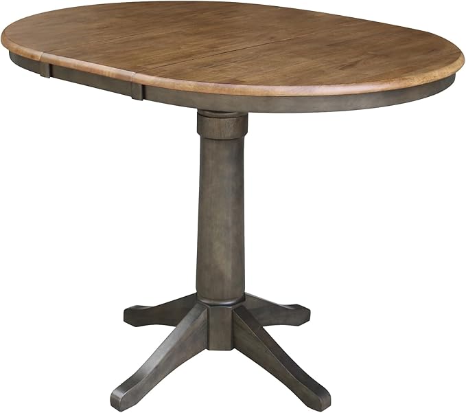 IC INTERNATIONAL CONCEPTS 36" Round Wood Counter Height Dining Table with 12" Leaf in Hickory/Washed Coal