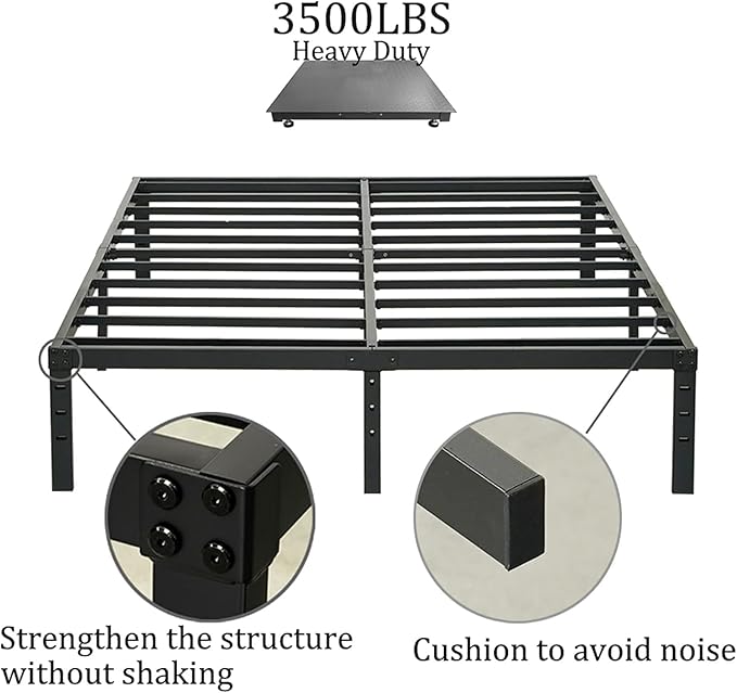 King Size Bed Frame, 3500lbs Heavy Duty Metal Frames with Steel Slats Support 14 Inch High Platform Bedframe with Storage, No Box Spring Needed, Sturdy and Durable Noise-Free, Black