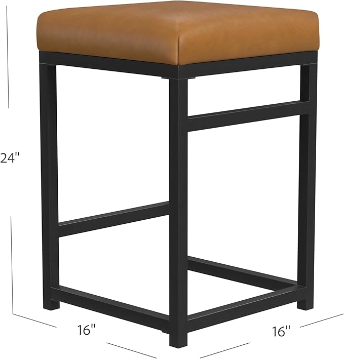 Homepop Home Decor | Modern 24-Inch Counter Stool | Backless Metal Frame Bar Stools Counter Height | Decorative Home Furniture, Carmel Faux Leather