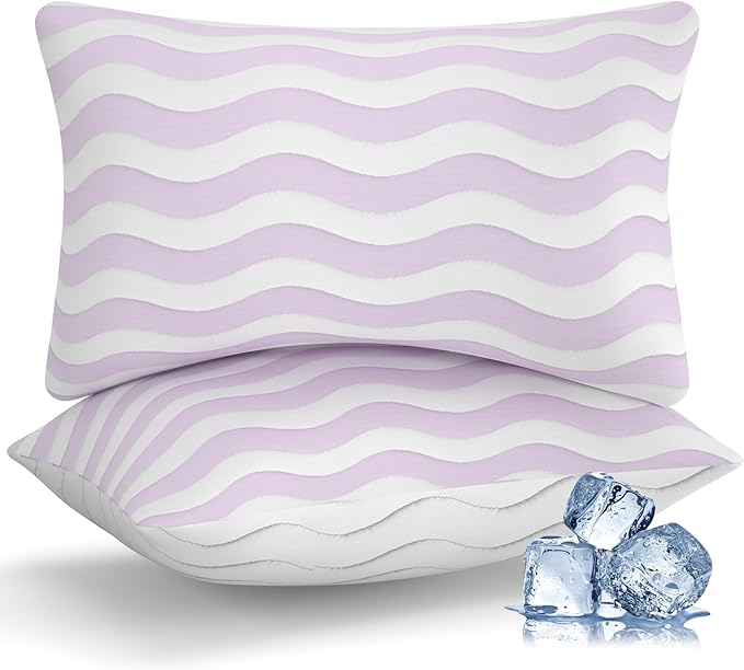 Pillows Standard Size Set of 2 - Cooling Shredded Memory Foam Bed Pillows for Sleeping, Adjustable Loft for Side, Back, and Stomach Sleepers, Medium Firm Support with Washable Cover, Mauve