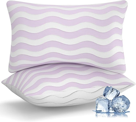 Pillows Standard Size Set of 2 - Cooling Shredded Memory Foam Bed Pillows for Sleeping, Adjustable Loft for Side, Back, and Stomach Sleepers, Medium Firm Support with Washable Cover, Mauve
