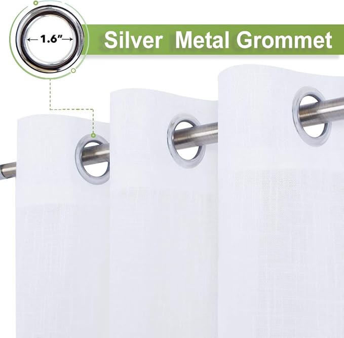NICETOWN Living Room Window Curtains Semi Sheer Textured 84" Long, Grommet Casual Semitransparent Sheer Privacy with Light Window Treatments for Sliding Door, 140" Wide Total 2 Panels, White