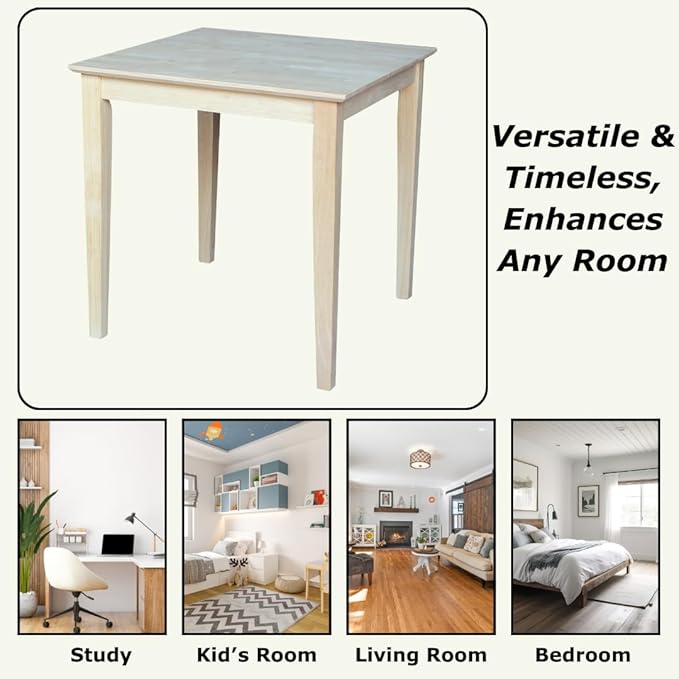Solid Wood Top Dining Table, 30 Inch High, Unfinished