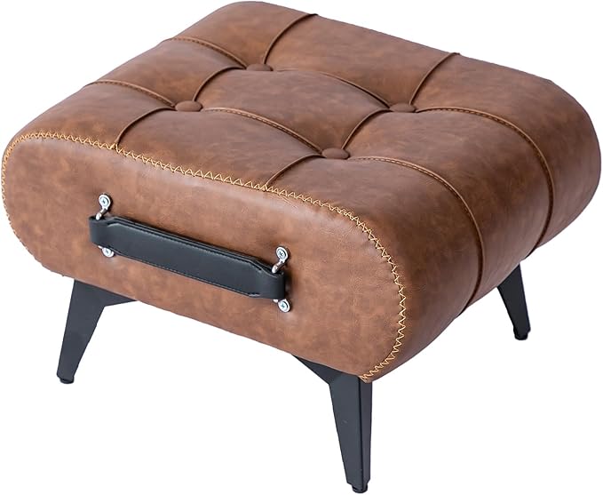 Small Footstool Ottoman - Stylish and Functional Faux Leather Footrest for Extra Seating in Living Room, Entryway, or Office