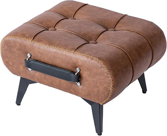 Small Footstool Ottoman - Stylish and Functional Faux Leather Footrest for Extra Seating in Living Room, Entryway, or Office