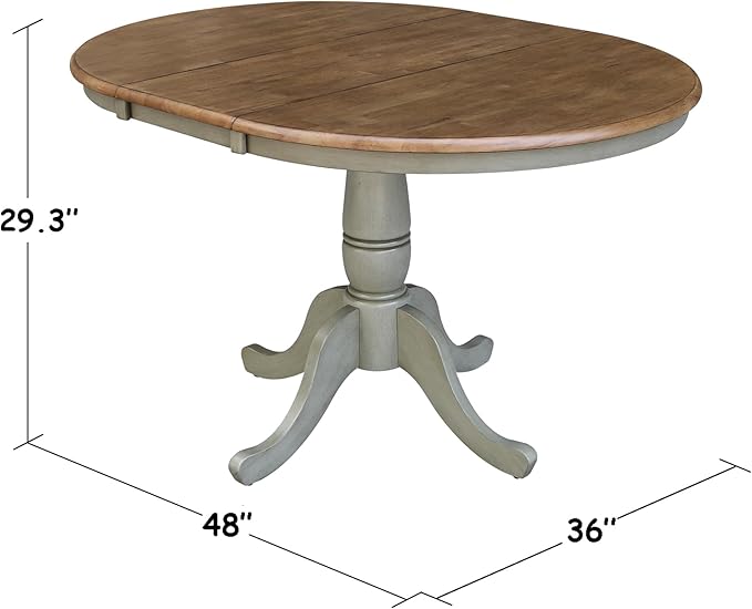 IC INTERNATIONAL CONCEPTS 36" Round Wood Distressed Hickory/Stone Extension Dining Table with 2 Chairs