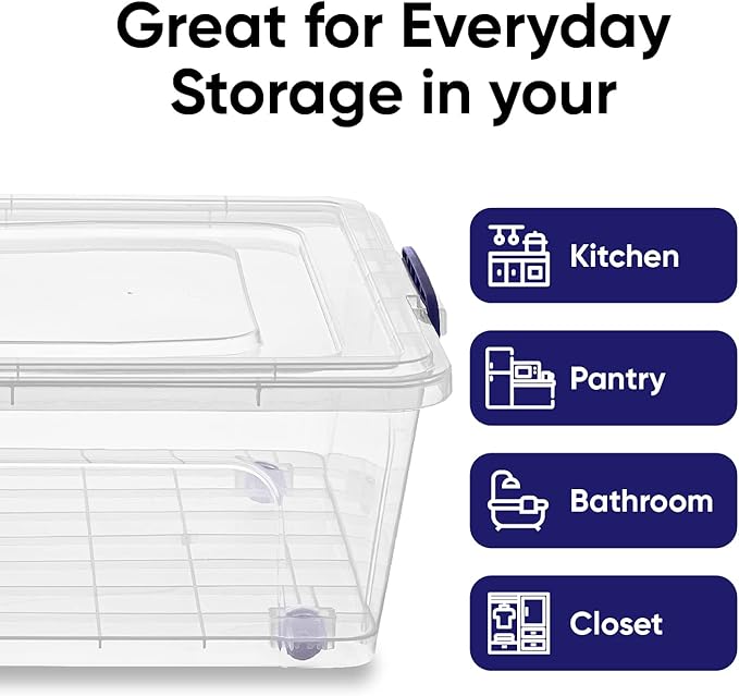 Superio Plastic Storage Bin with Lid, Box for Under Bed, Stackable Storage Container with Latch Closure (42 Quart- Under Bed)
