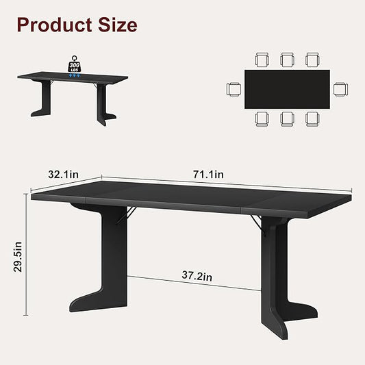 Garvee 71" Large Dining Table for 6 to 8 People, Modern Dinner Table with Unique Wooden Legs, Rectangle Dining Table for Kitchen, Dining Room & Living Room, Black