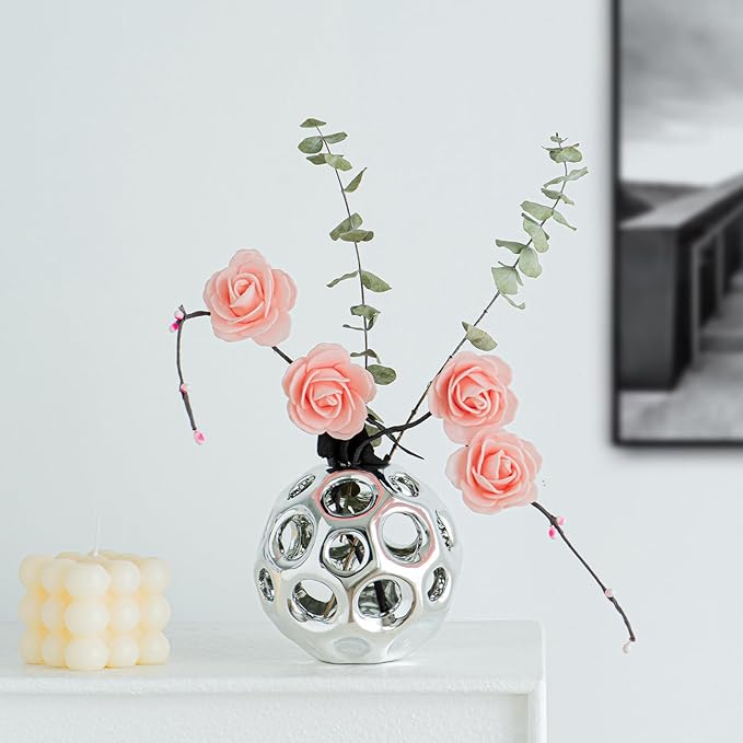 Silver Knot Orbs Decorative Objects, Modern Geometric Balls Centerpieces, Orb Knick Knacks Home Decor, Ceramic Coffee Table Sculptures for Living Room, Bedroom, Office Desktop, Bookshelf (Silver)