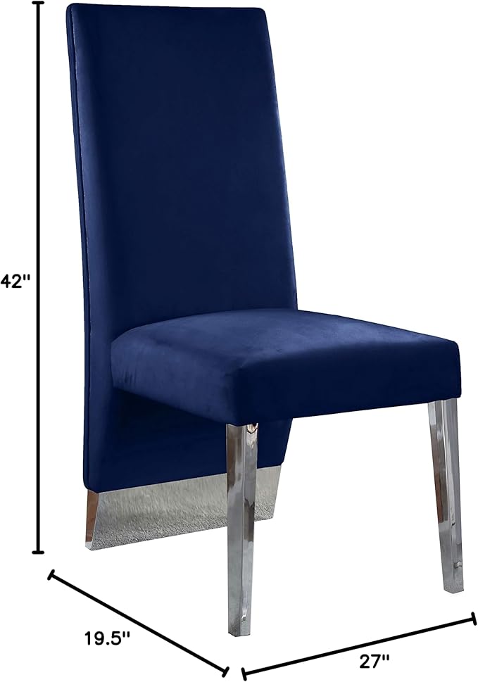Meridian Furniture Porsha 19" H Velvet Dining Chair in Navy (Set of 2)