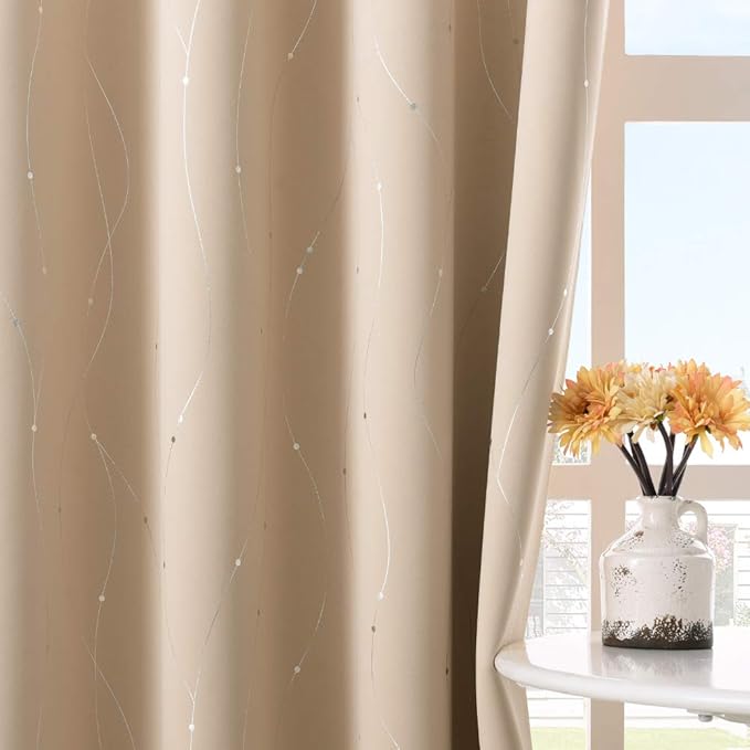 NICETOWN Bedroom Room Darkening Curtains - Triple Weave Microfiber Grommet Top Thermal Insulated Solid Room Darkening Panels/Drapes for Kid's Room (Biscotti Beige, 1 Pair, 52 inches by 95 Inch)
