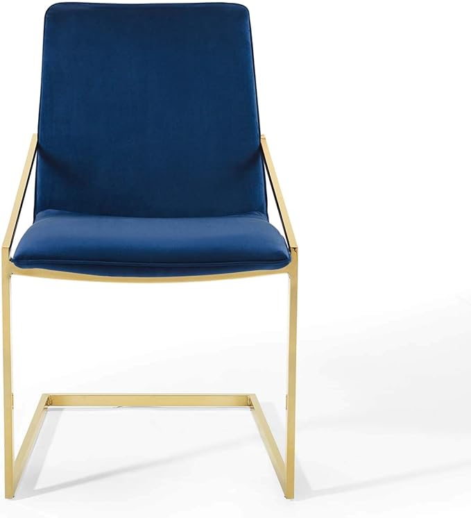 Modway Pitch Performance Velvet Dining Armchair, Gold Navy 21.5 x 19.5 x 35.5
