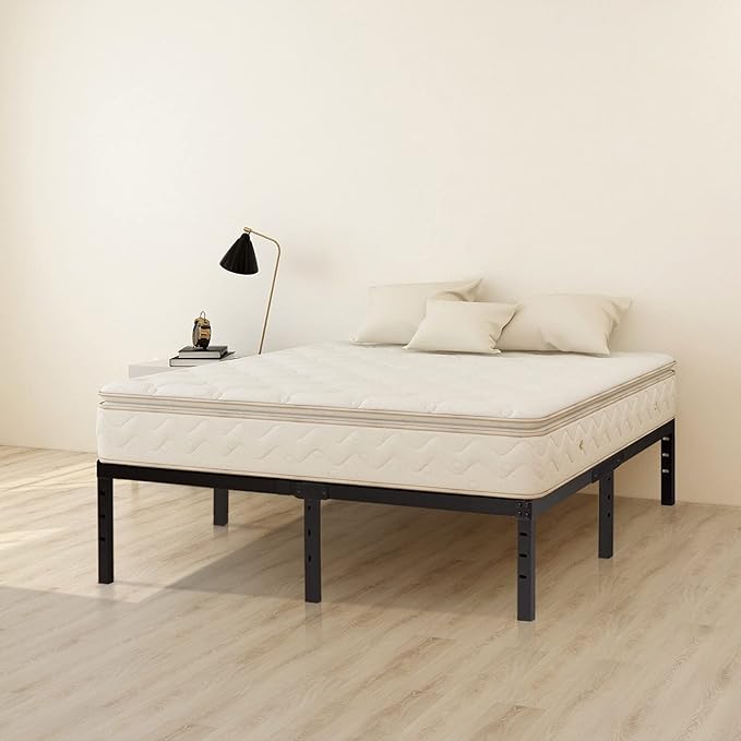 Queen Size Bed Frame, 3500lbs Heavy Duty Metal Platform with Steel Slats Support, Sturdy and Noise-Free, 14 Inches High Bedframes with Ample Storage, No Box Spring Needed
