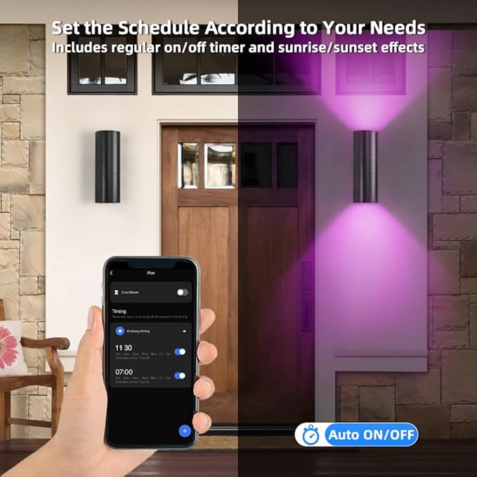 SHIMR Modern Outdoor Wall Lights Color Changing 2 Pack, RGBCW Smart Outdoor Lights Ambiance Sconce with Remote Control, Black Aluminum Exterior Lighting Fixtures Up and Down Lights [ETL Listed]