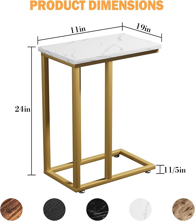 VECELO Universal C-Shaped Side Table, Multi-Functional Snack & TV Tray for Living Room, Bedroom, Gold (1 Set)