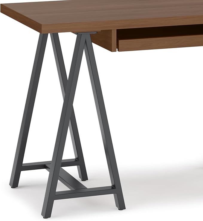 SIMPLIHOME Sawhorse Industrial 50 inch Wide SOLID WALNUT WOOD and Metal Small Desk in Walnut for the Office Desk, Writing Table, Workstation and Study Table