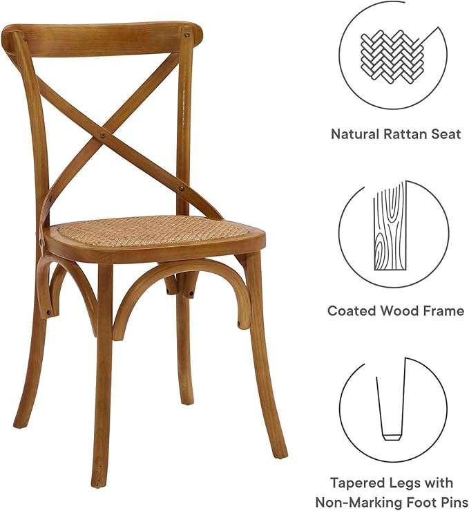 Modway Gear Rustic Modern Farmhouse Elm Wood Rattan Dining Chair in Walnut