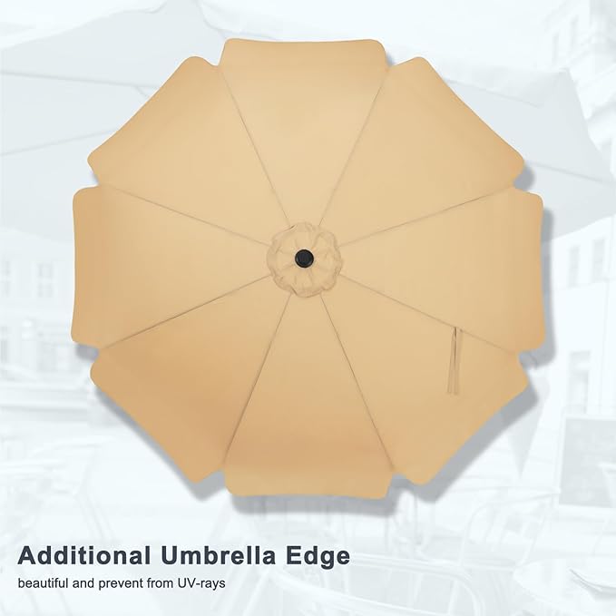 MASTERCANOPY 9ft Patio Umbrella with Valance, Crank and Tilt – 8 Ribs Outdoor Market Umbrella, UV/Fade Resistant, Waterproof Canopy with Wind Vent for Garden, Deck, Backyard, Pool (Khaki)
