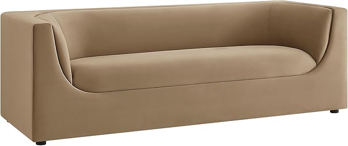 Modway Hilda 86 Inch Modern Curved Back Performance Velvet Sofa in Taupe – Plush Upholstered 3-Seat Couch for Living Room, Apartment, Office